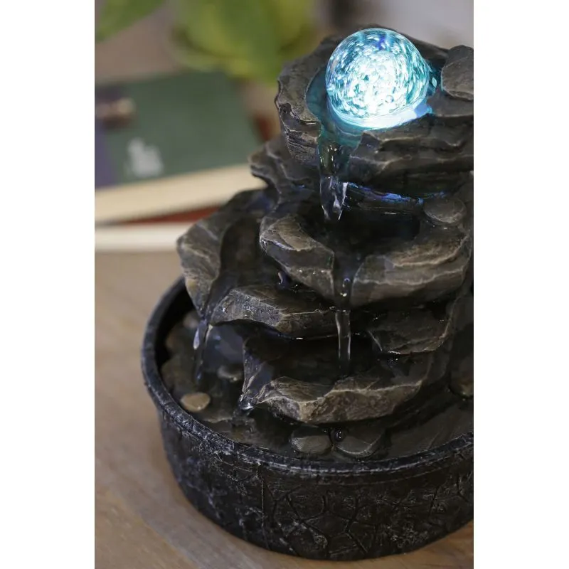 zimmerbrunnen natur little rock mit kugel amp led beleuchtung zen light